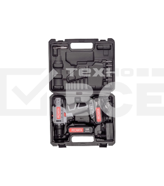 Дрель-шуруповерт аккумуляторная Ресанта ДА-18-2ЛК 75/14/5, Аккумуляторная, 18В, 2 АКБ, Кейс
