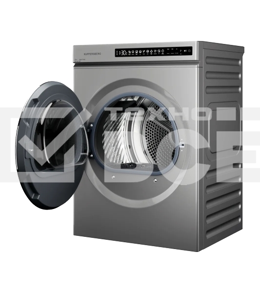 Сушильная машина Kuppersberg, отдельностоящая, глубина 58 см, тепловой насос, 10 кг, 10 программ, отсрочка старта, защита от сминания, ультрафиолет, сенсорное управление, энергоэффективность А+, цвет серый