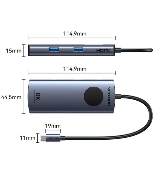 USB-концентратор Vention TQXHB, USB Type-C, USB/USB Type-C/HDMI, USB Type-C