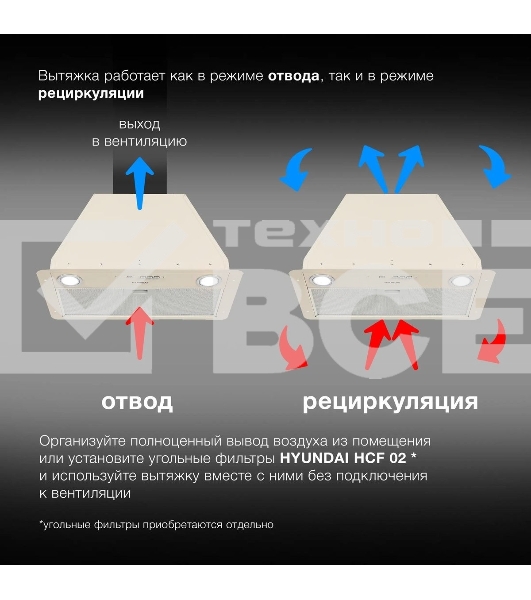 Вытяжка встраиваемая Hyundai HBB 6035 BE бежевый управление: кнопочное (1 мотор)