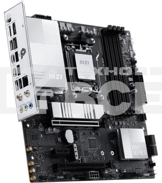 Материнская плата MSI PRO B850M-A WIFI, AM5, AMD B850, 4xDDR5, 4xSATA, 2xM.2, 1xPCIe 5.0 x16, 1xPCIe 4.0 x4, 1xPCIe 3.0 x1, 1xHDMI (v2.1), 1xDP (v1.4), 1x5Gb LAN, Wi-Fi 7, Bluetooth 5.4, 2xUSB-C 10Gbps, 3xUSB-A 10Gbps, 3xUSB-A 5Gbps, 2x3.5 мм, 7.1, mATX