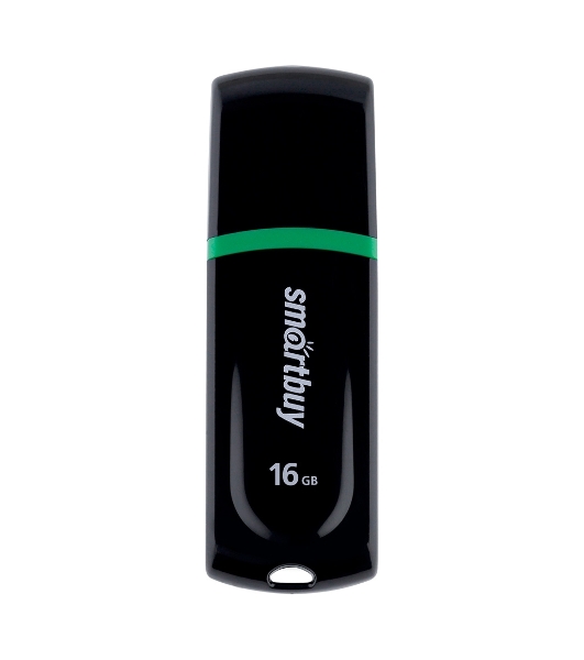 Флешка USB Smartbuy Paean черный (SB16 GbPN-K), 16Gb, USB 2.0, R/W 20/10, черный/зеленый