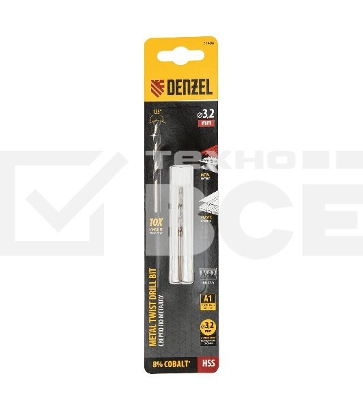 Сверло по металлу Denzel 3,2 мм, HSS Co-8%