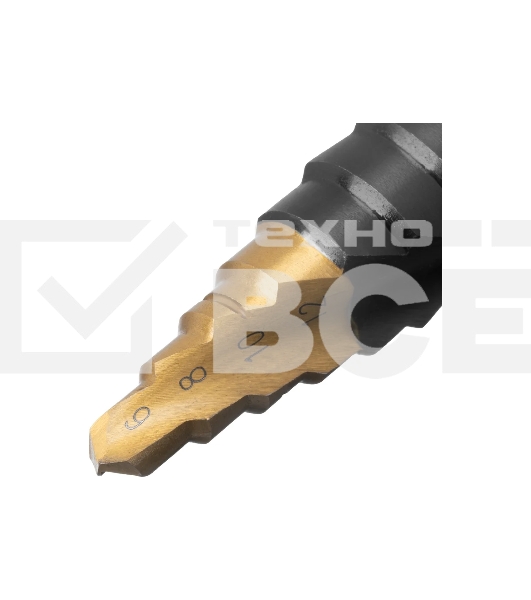 Сверло ступенчатое Denzel 6-8-10-12-14-16-18-20-22-24-26-28-30 мм, Р6М5, 6-гр. хвостовик 723604