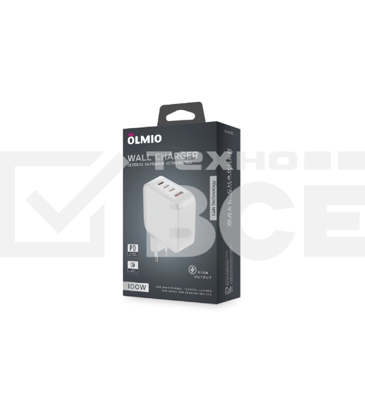 Сетевое зарядное устройство OLMIO Type-C х 3, 100W, QC3.0, PowerDelivery3.0, GAN, PPS, белое
