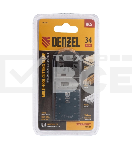 Насадка для МФИ Denzel режущая пазовая прямая, HCS, по дереву, 34 х 1,4 мм, мелкий зуб
