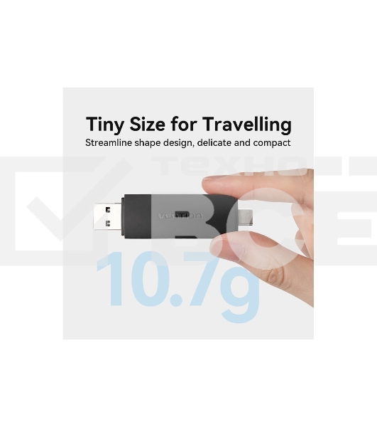 Кард-ридер Vention CLKB0/черный/SD,SDHC,SDXC,TF,micro-SD,micro-SDXC,miсro-SDHC/USB 3.0/Type C/OTG/пластик