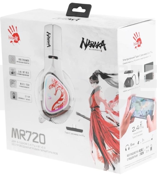Гарнитура беспроводная с микрофоном A4Tech Bloody MR720 белый/красный мониторные BT/Radio оголовье (MR720 NARAKA)