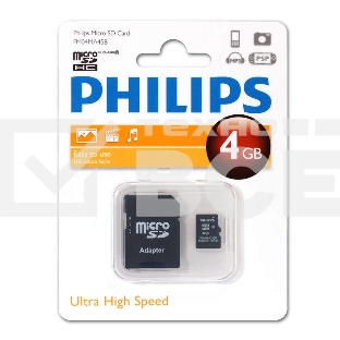 Флеш карта microSD 4GB PHILIPS microSDHC Class 10 (SD адаптер)