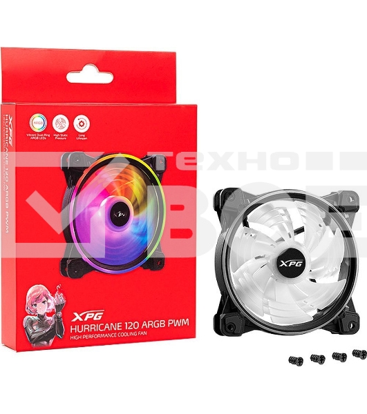 Вентилятор для корпуса ADATA XPG HURRICANE 120 PWM ARGB черный, 120 мм, пластик, 2000 об/мин, 18.17 дБ, 4 pin