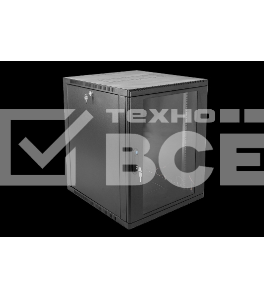 Шкаф коммутационный ЦМО ШРН-15.650-9005 настенный 15U 600x658мм пер.дв.стекл 200кг черный 600мм 180град.