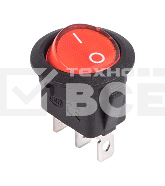 Выключатель клавишный круглый 12V 20А (3с) ON-OFF красный с подсветкой Rexant