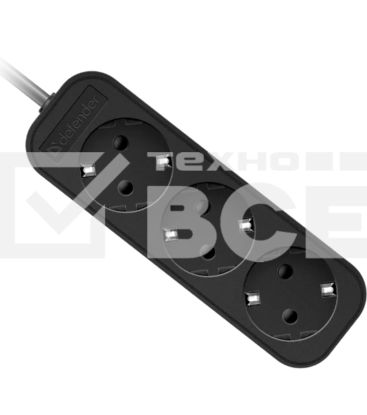 Удлинитель сетевой Defender M350 черный, 5 м, EURO, 3 розетки, 2200 Вт