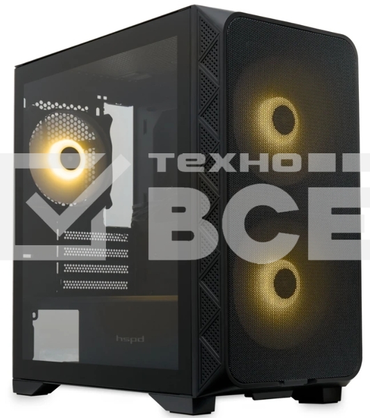 Компьютерный корпус без блока питания HSPD M321, Mesh Mini-tower, черный, slide TG, 0.45 SPCC, 2x140мм ARGb+1x120мм ARGb mATX, mITX 160/340/184мм 2x2.5
