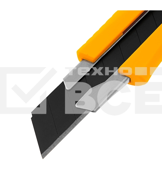 Нож Denzel 18 мм, сменное лезвие, SK4, метал. направляющая, винтовой фиксатор