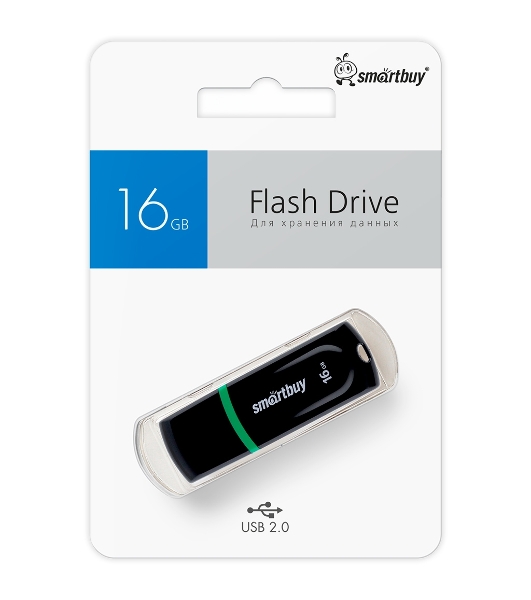 Флешка USB Smartbuy Paean черный (SB16 GbPN-K), 16Gb, USB 2.0, R/W 20/10, черный/зеленый