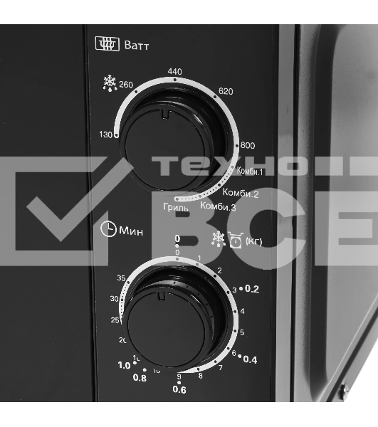 Микроволновая печь Sharp R-6000RK черный, 20 л, 800 Вт, переключатели - поворотный механизм