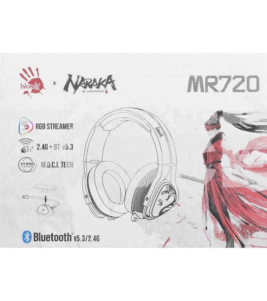 Гарнитура беспроводная с микрофоном A4Tech Bloody MR720 белый/красный мониторные BT/Radio оголовье (MR720 NARAKA)