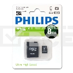 Флеш карта microSD 8GB PHILIPS microSDHC Class 10 (SD адаптер), фото 1