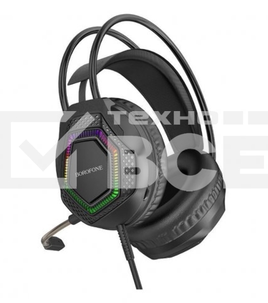 Проводные наушники Borofone BO105 Thunder черный, полноразмерные, RGB-подсветка