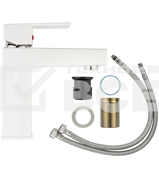 Смеситель на раковину BRIMIX 5973 шаровый, из высокопрочного пластика АБС, БЕЛЫЙ, квадратный корпус