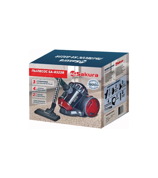 Пылесос Sakura SA-8323R красный/серый, 350/1800 Вт, уборка сухая, пылесборник контейнер 2 л