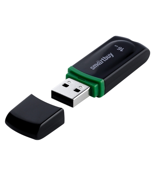 Флешка USB Smartbuy Paean черный (SB16 GbPN-K), 16Gb, USB 2.0, R/W 20/10, черный/зеленый