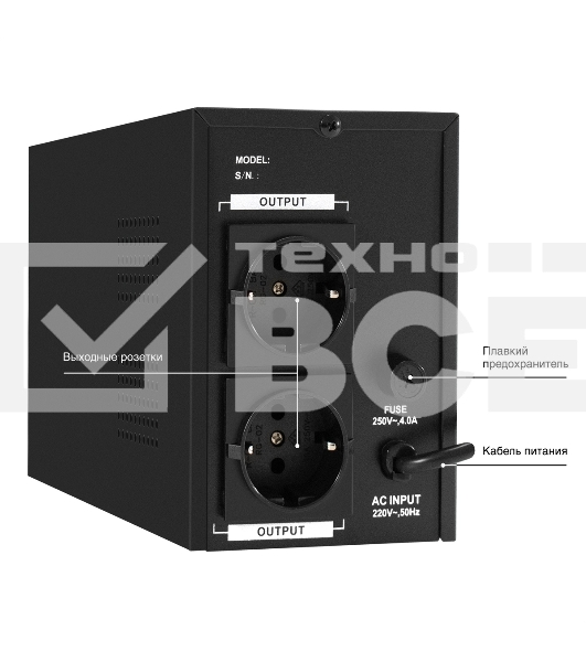 Источник бесперебойного питания (инвертор, синус, для котла) ExeGate SineTower SN-600.LCD.AVR.2SH 600VA/360W, чистая синусоида, LCD дисплей, AVR, 2*Schuko, линейно-интерактивный, черный