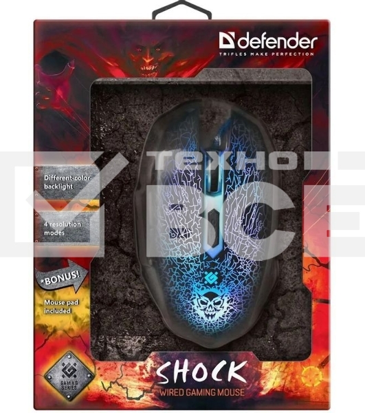 Мышь проводная Defender Shock GM-110L черный, 3200 dpi, USB, кнопки - 6