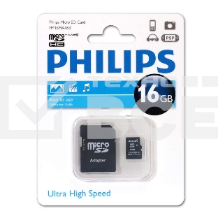 Флеш карта microSD 16GB PHILIPS microSDHC Class 10 (SD адаптер)