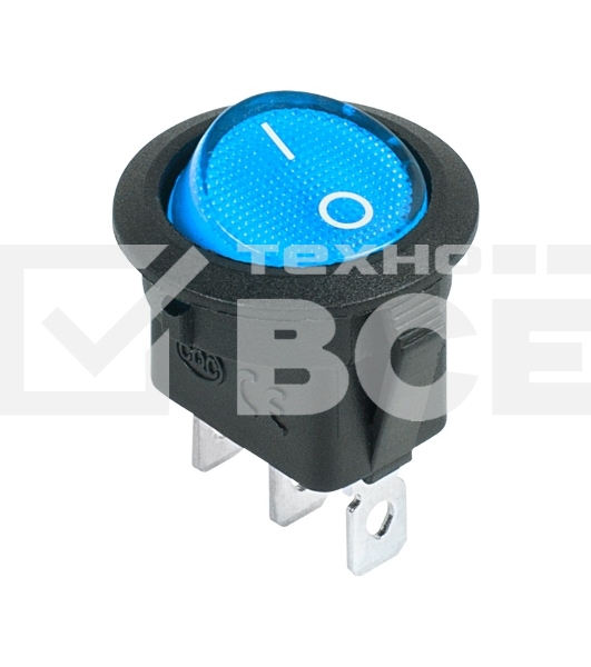 Выключатель клавишный круглый 12V 20А (3с) ON-OFF синий с подсветкой Rexant