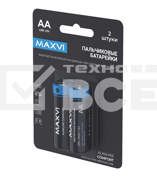 Щелочная батарейка Maxvi MBLR6CF2, COMFORT, AA, alkaline, 2 шт.