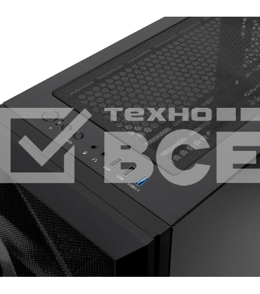 Компьютерный корпус без блока питания HSPD M340, Mesh Mid Tower, черный, TG, 0.5 SPCC, no fans, mATX, mITX, 165/350/200мм, 2x2.5