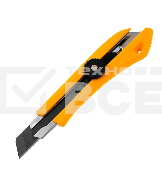 Нож Denzel 18 мм, сменное лезвие, SK4, метал. направляющая, винтовой фиксатор