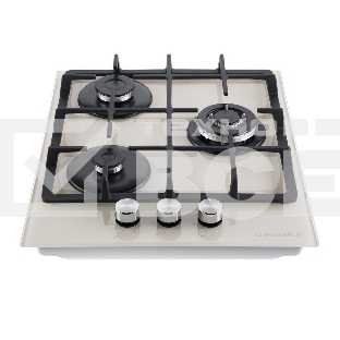 Газовая варочная панель Maunfeld EGHG.43.33CBG/G газ, ширина 45 см, 3 конфорки, WOK, чугунные решетки, газ-контроль, электроподжиг, бежевый