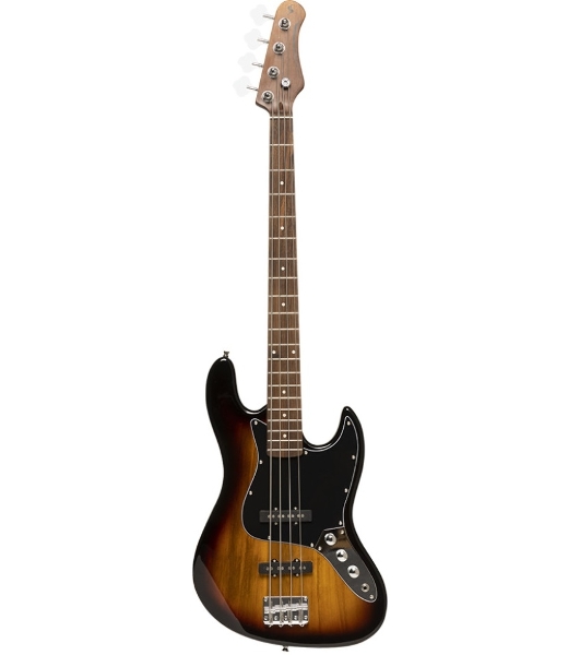 Бас-гитара STAGG SBJ-30 SNB 4-х струнная форма Jazz Bass, корпус павловния, гриф клен, накладка грифа палисандр, 20 ладов, мензура 867 мм, колки никелированные, бридж JB Classic, звукосниматели 2xJB, регуляторы 2x громкости, 1x тона, цвет Sunburst
