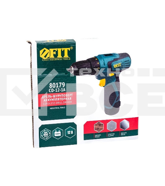 Дрель-Шуруповерт Fit 80179, Аккумуляторная, 12В