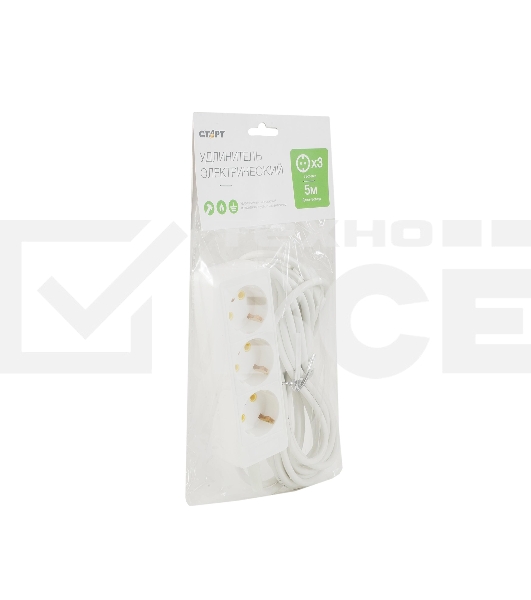 Удлинитель сетевой СТАРТ S 3x5-Z --20 dg, 3 розетки, до 10А, 5м, с заземлением, белый