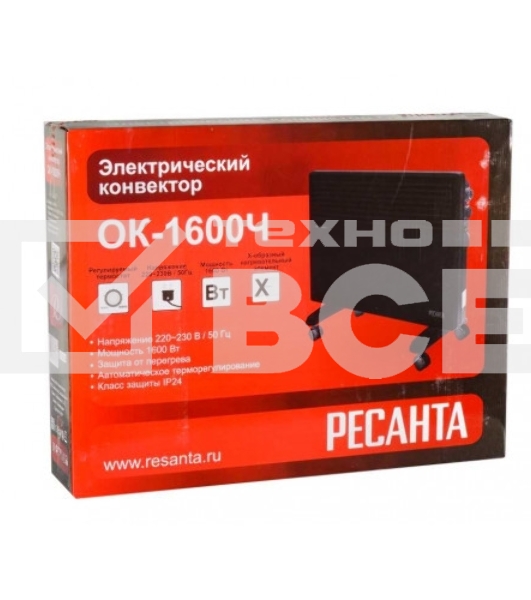 Конвектор Ресанта ОК-1600Ч, черный, 1600 Вт, 20 м2, термостат 67/4/34