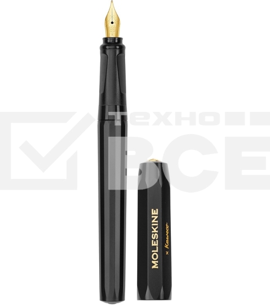 Ручка перьевая Moleskine Kaweco KAWFOUNTPENMBK черный, M, сталь нержавеющая/позолота, синие чернила, подарочная коробка