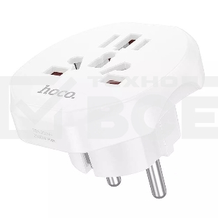 Сетевой переходник адаптер для евророзетки Hoco AC6 10А 250В белый