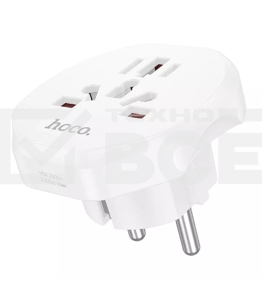 Сетевой переходник адаптер для евророзетки Hoco AC6 10А 250В белый