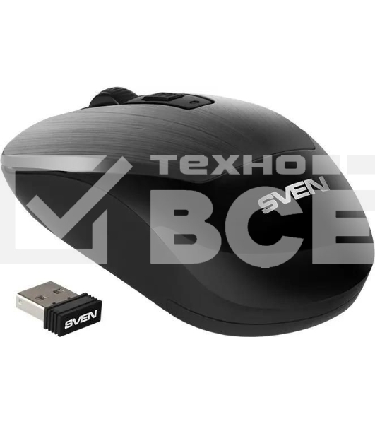 Мышь беспроводная SVEN RX-380W серый металлик, 1600 dpi, радиоканал, USB, кнопки - 4