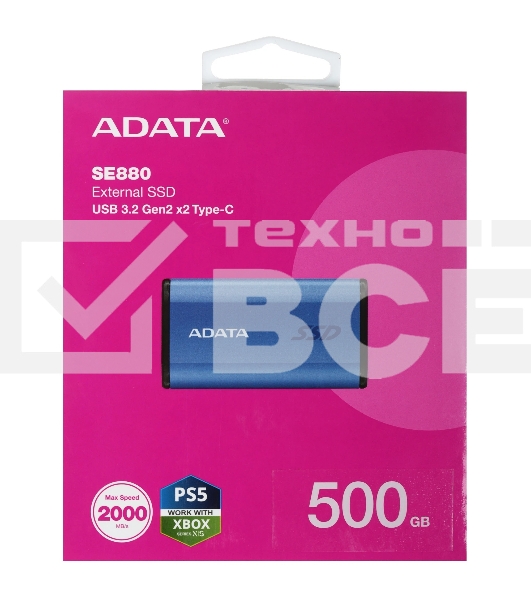 Внешний SSD ADATA External SE880, 500Gb, USB 3.2 Gen2 Type-C, R/W 2000/2000 MB/s, синий