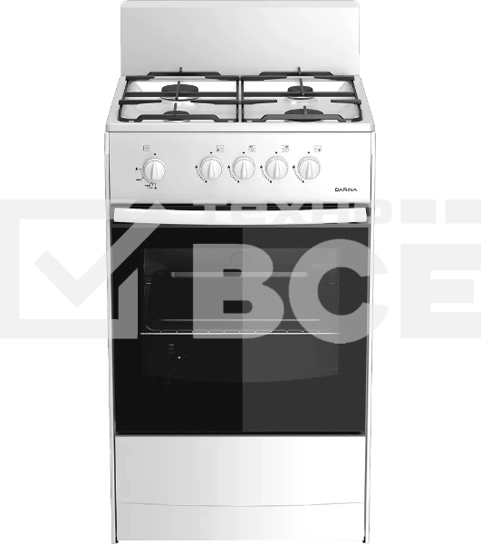 Плита газовая Darina S GM 441 001 W белый/черный, конфорок 4 шт, духовка 50 л, 50 см x 85 см x 51 см