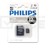 Флеш карта microSD 32GB PHILIPS microSDHC Class 10 (SD адаптер), фото 1