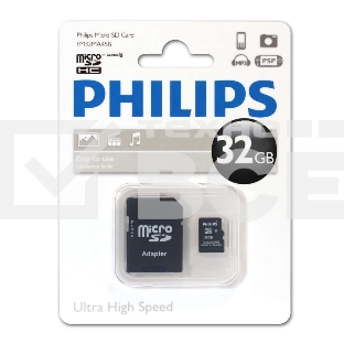 Флеш карта microSD 32GB PHILIPS microSDHC Class 10 (SD адаптер)