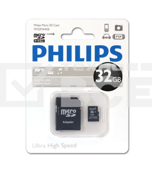 Флеш карта microSD 32GB PHILIPS microSDHC Class 10 (SD адаптер)