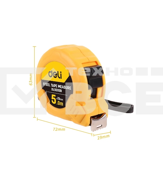 Рулетка Deli DL9005B 5м*19мм Метрическая. Корпус ударопрочный.