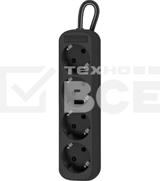 Удлинитель Defender M418 черный, 1.8 м, EURO, 4 розетки, 2200 Вт